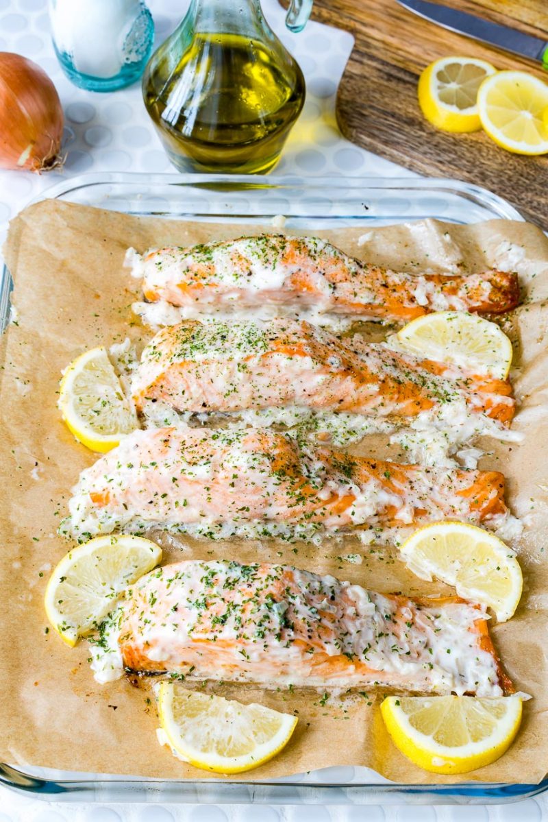 Oven Baked Salmon with Lemon Cream Sauce for a Simple & Impressive