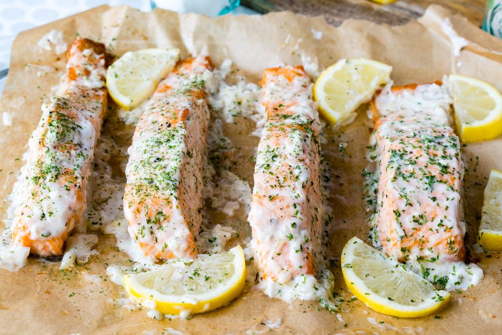 Oven Baked Salmon with Lemon Cream Sauce Recipe