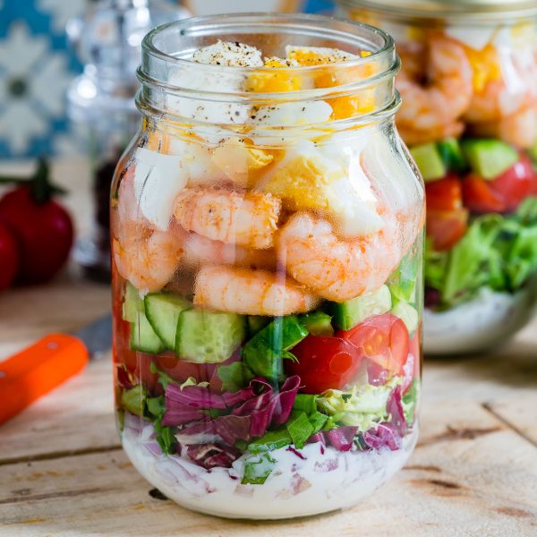 This Creative Shrimp + Cobb Jar Salad Is Easy To Prep Ahead! | Clean ...