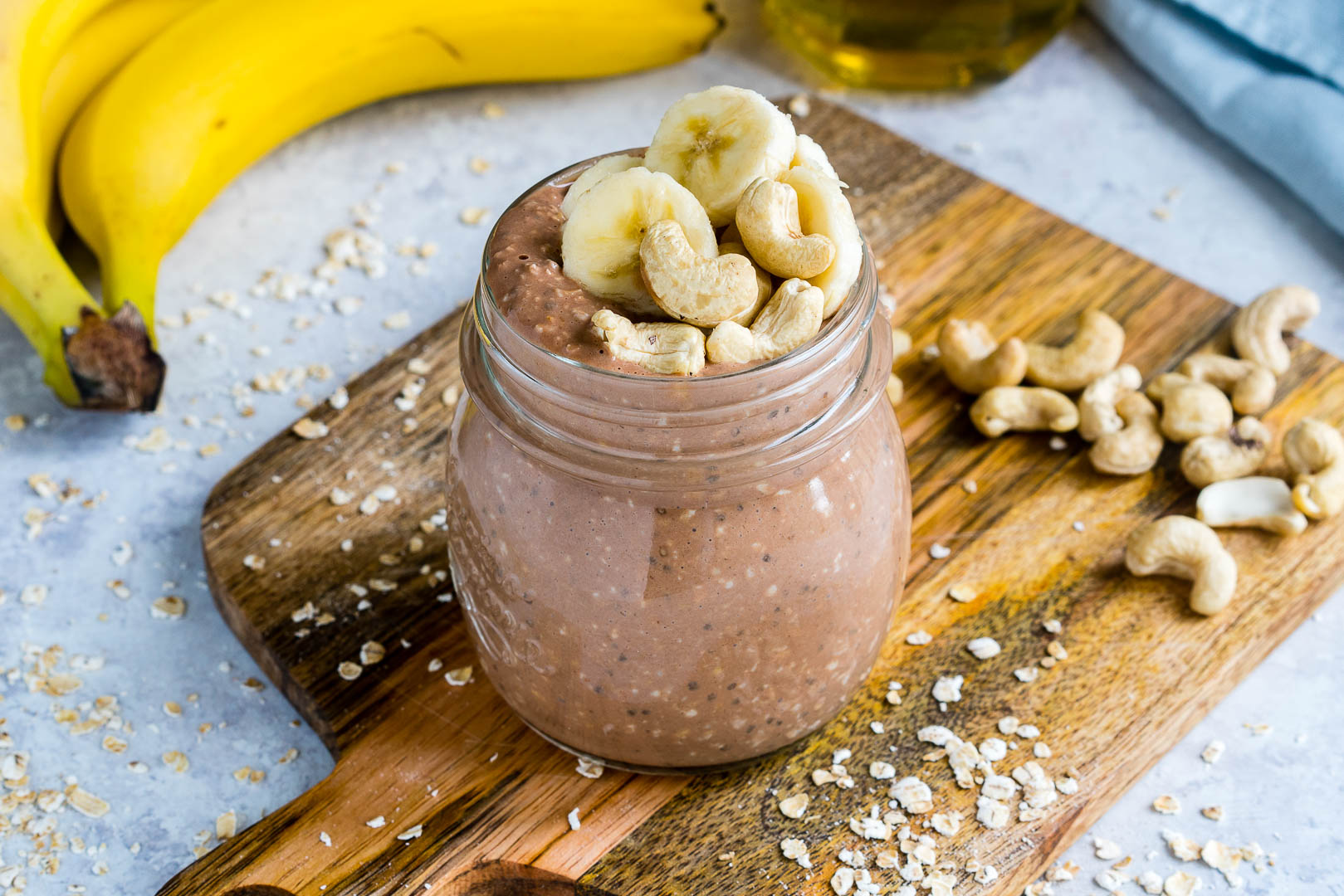 Chocolate + Cashew Butter Overnight Oats CleanFoodCrush