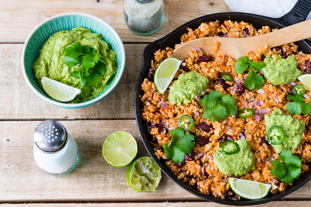 Clean Eating Mexican Style Cauliflower Rice + Guacamole