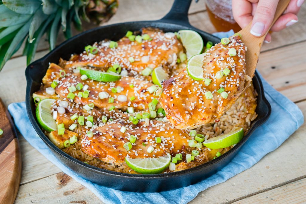 Clean Eating Teriyaki Chicken + Pineapple Rice Skillet