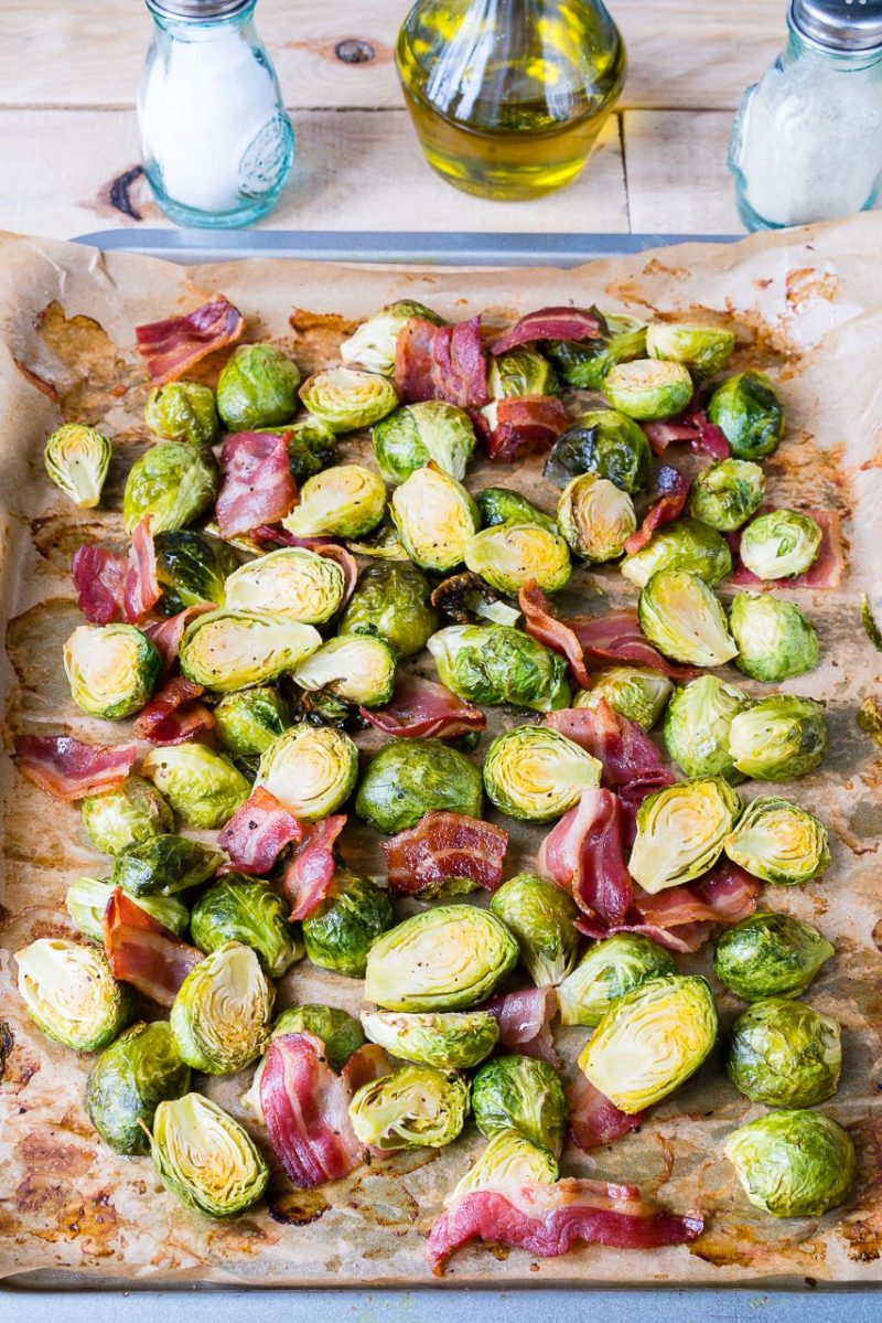 Oven Roasted Brussels Sprouts Bacon Quick And Easy Side Dish Clean Food Crush