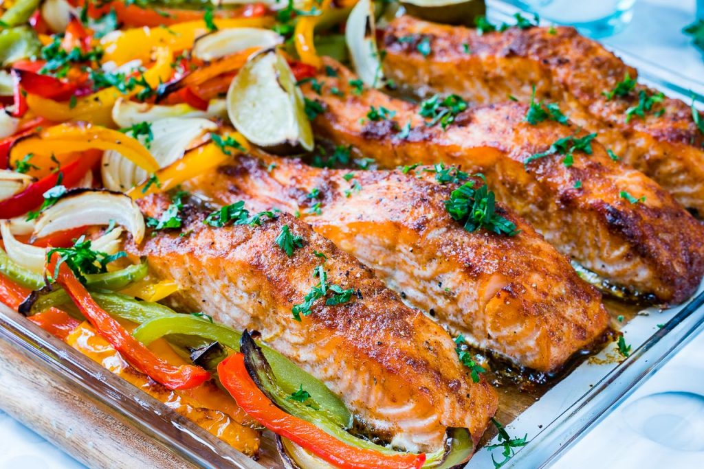 CleanFoodCrush Sheet Pan Salmon Fajitas Recipe