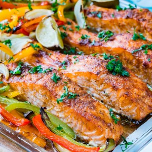 CleanFoodCrush Sheet Pan Salmon Fajitas Recipe