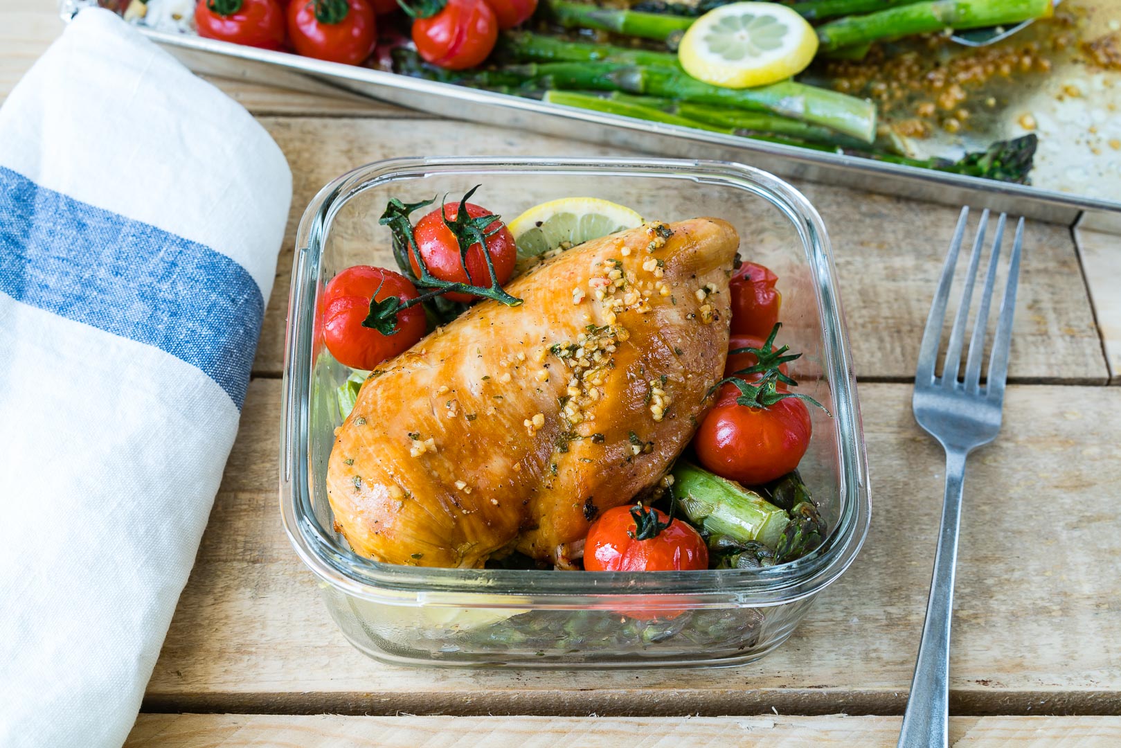 Sheet Pan Honey Garlic Chicken + Asparagus (Meal Prep Friendly