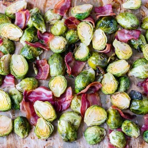 Oven Roasted Brussels Sprouts + Bacon Easy Side Dish