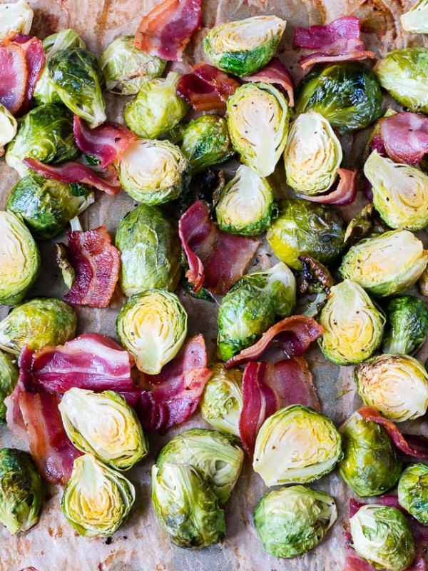 Oven Roasted Brussels Sprouts + Bacon Easy Side Dish