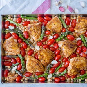Sheet Pan Mustard Garlic Chicken + Chickpeas + Fresh Asparagus