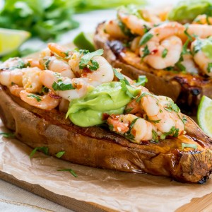 Spicy Shrimp Stuffed Sweet Potatoes + Avocado Cream CleanFoodCrush