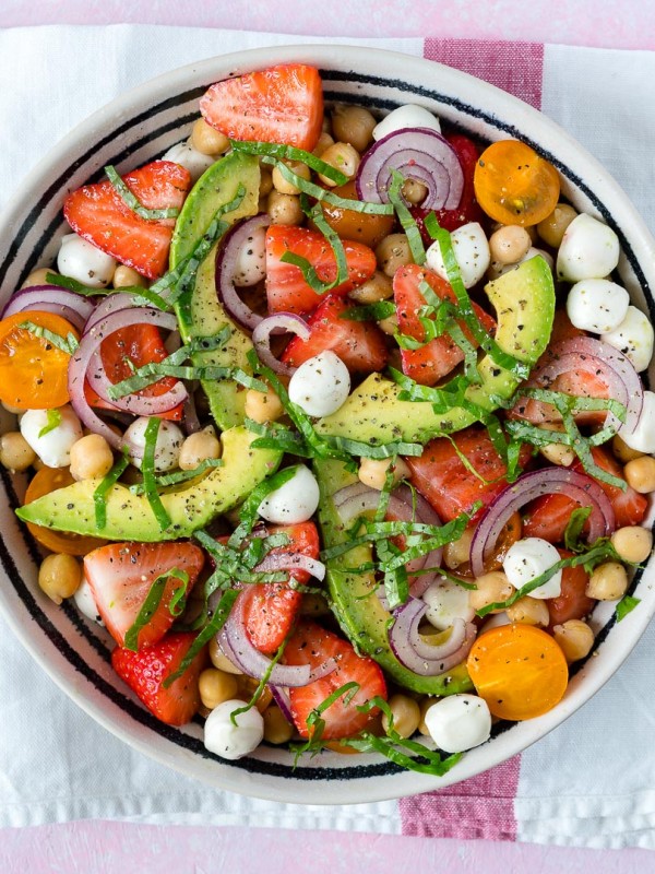 Strawberry + Avocado + Chickpea Caprese Salad CleanFoodCrush