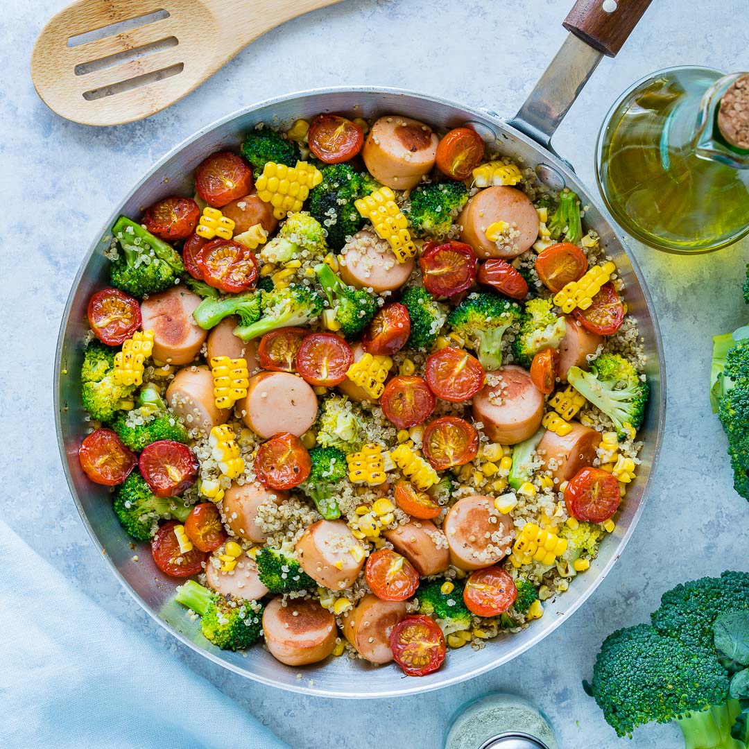 20 Minute Broccoli + Sausage + Quinoa Skillet: Clean Eating Win ...