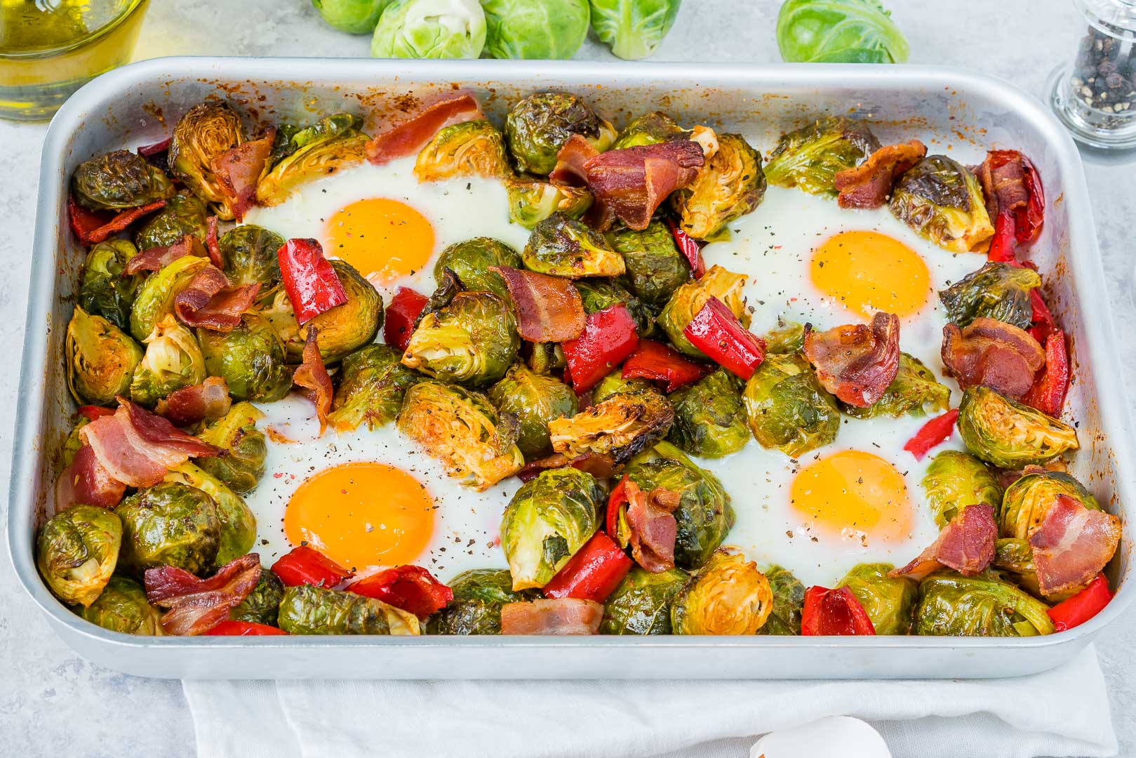 Brussels Sprouts, Eggs + Bacon (One Pan Breakfast Idea!) Clean Food Crush
