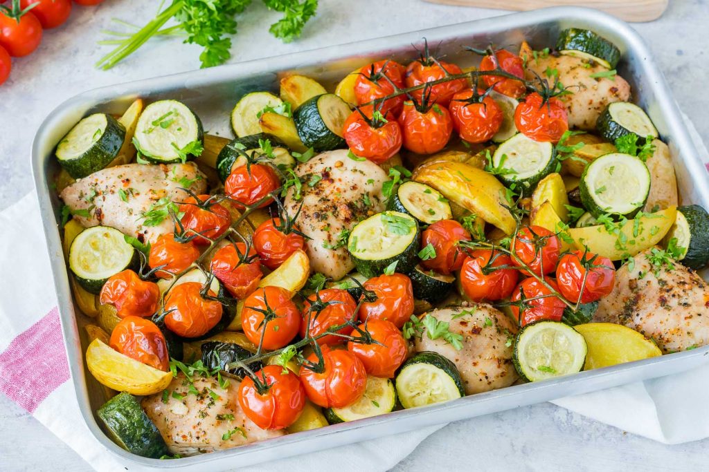 Clean Eating Sheet Pan Summertime Chicken Bake