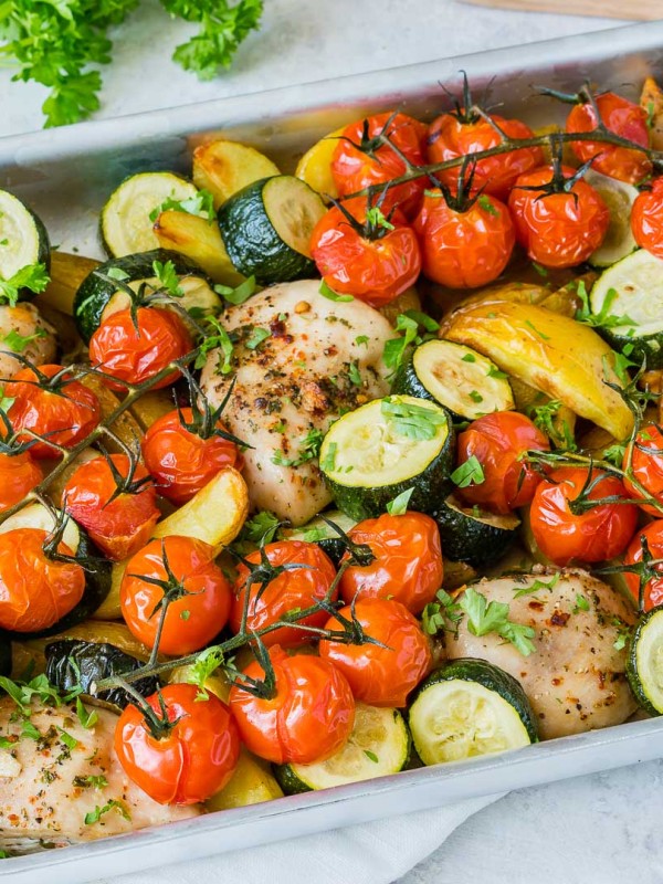 Clean Eating Sheet Pan Summertime Chicken Bake