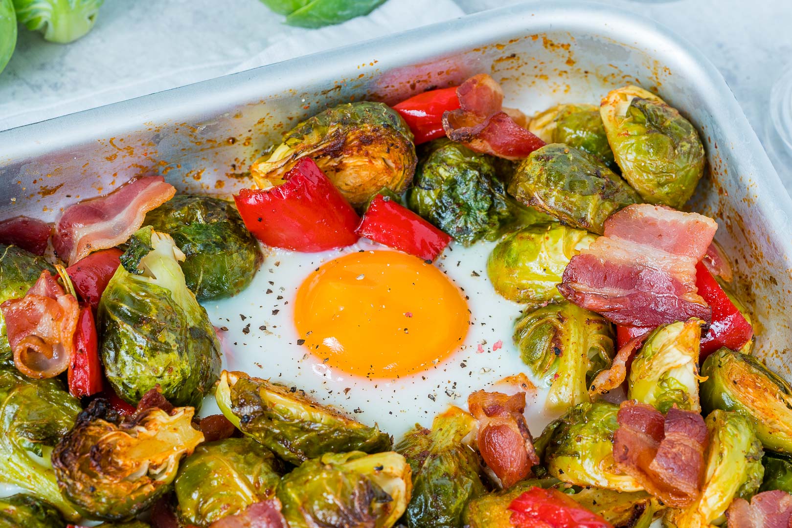 Brussels Sprouts, Eggs + Bacon (One Pan Breakfast Idea!) Clean Food Crush