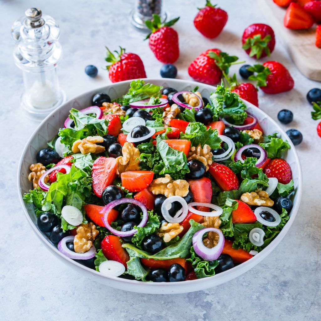 Favorite Massaged Kale Fresh Berry Salad with Citrusy Vinaigrette
