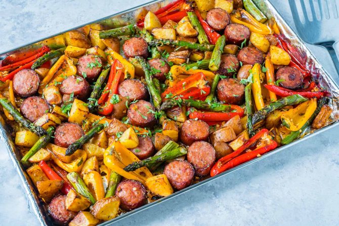 One Pan Honey Garlic Sausage + Veggies for Dinner in a Hurry! | Clean ...