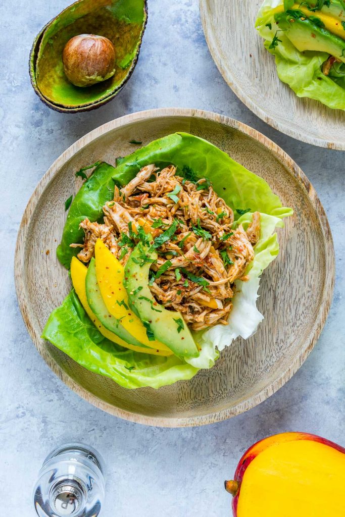 CrockPot Jamaican Pulled Chicken Lettuce Wraps for Fresh Clean Eating