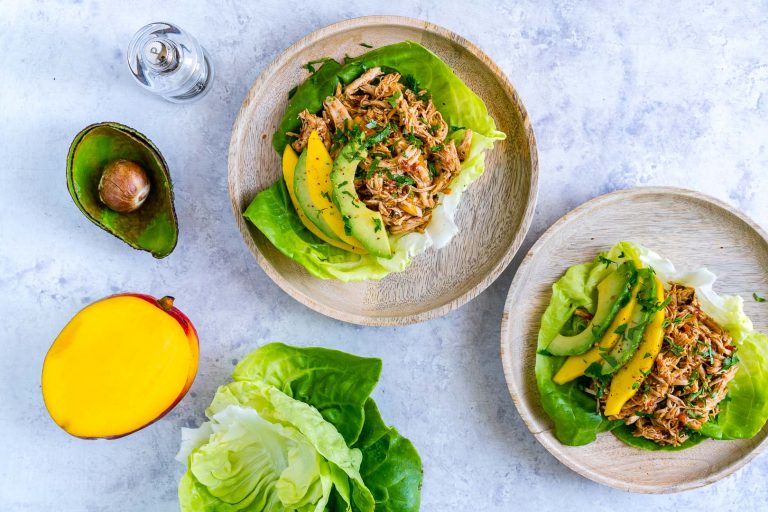 CrockPot Jamaican Pulled Chicken Lettuce Wraps for Fresh Clean Eating