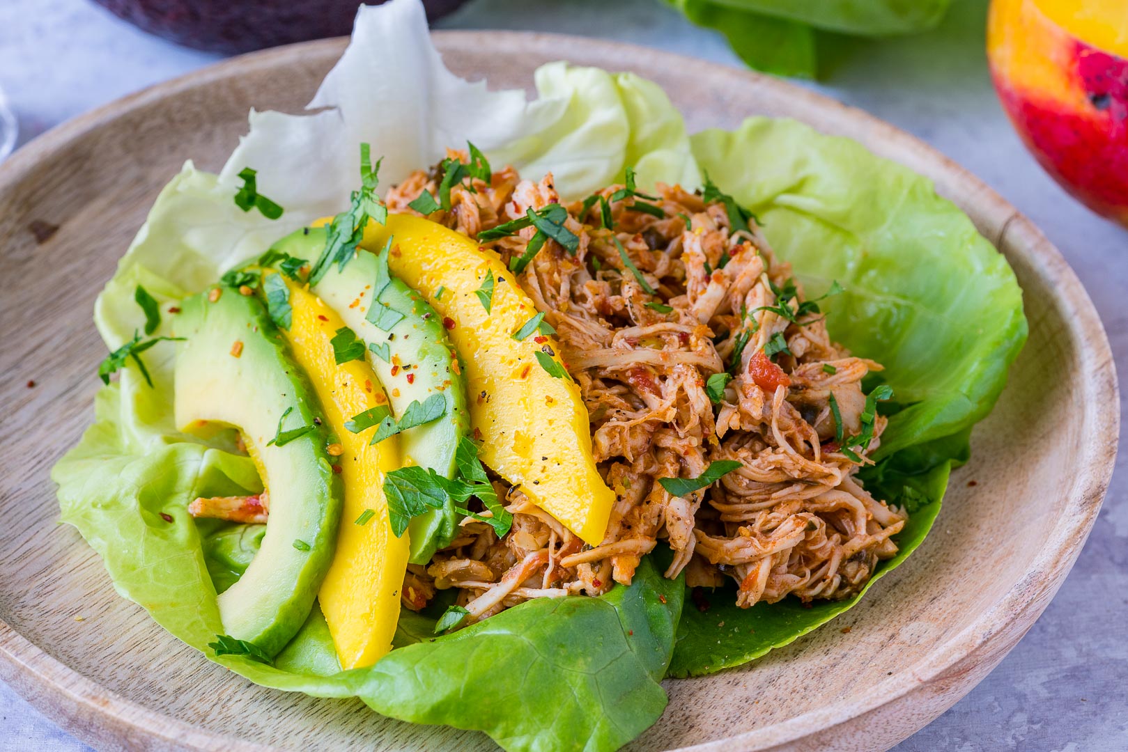 Crock-Pot Jamaican Pulled Chicken Lettuce Wraps CleanFoodCrush