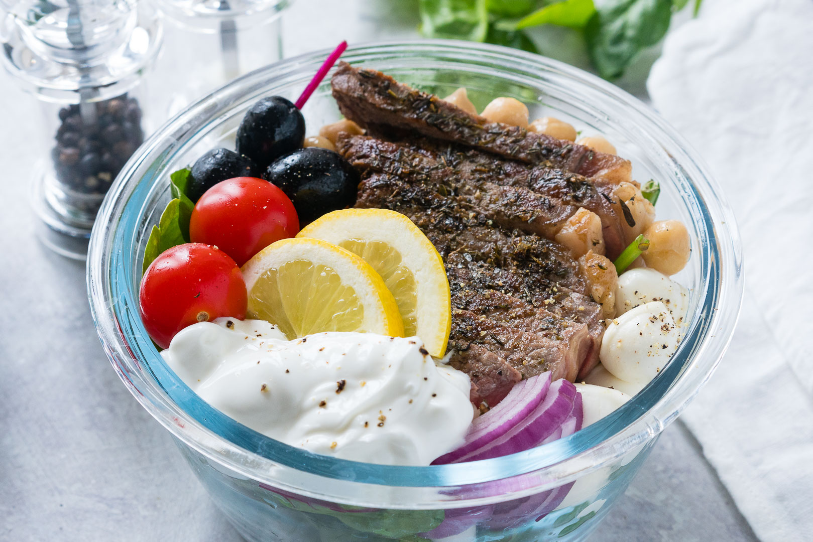 Mediterranean Steak Salad Bowls CleanFoodCrush