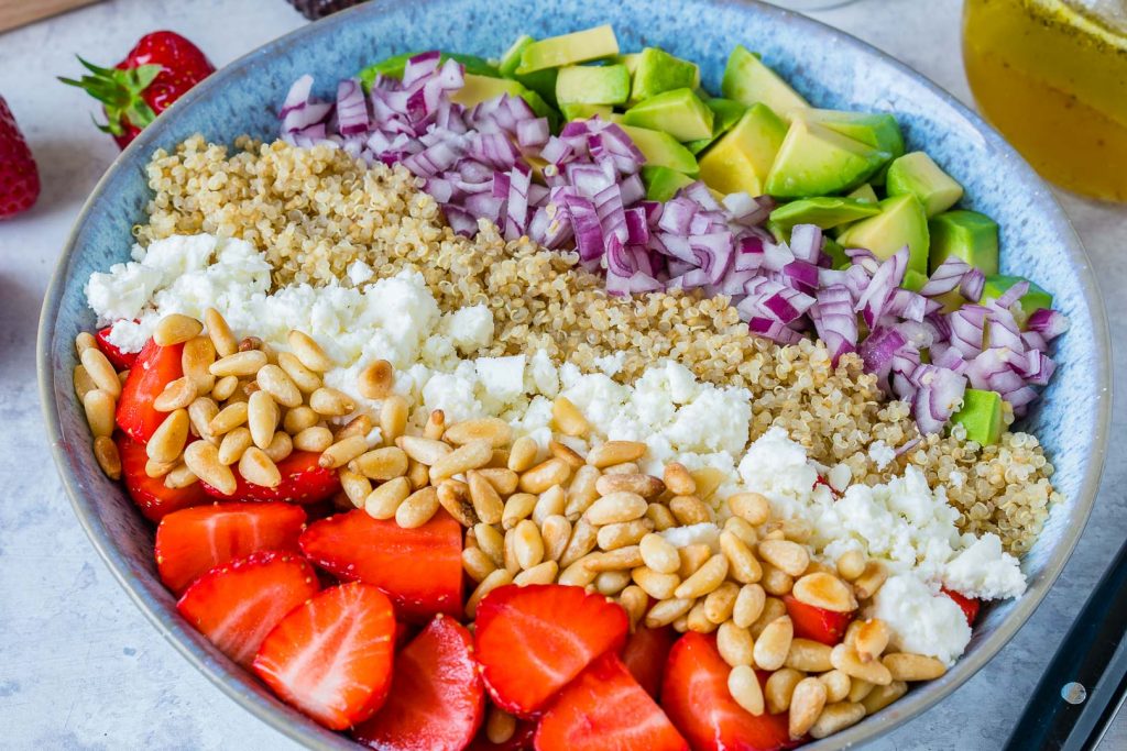 Strawberry Avocado Quinoa Salad + Honey-Lime Dressing CleanFoodCrush