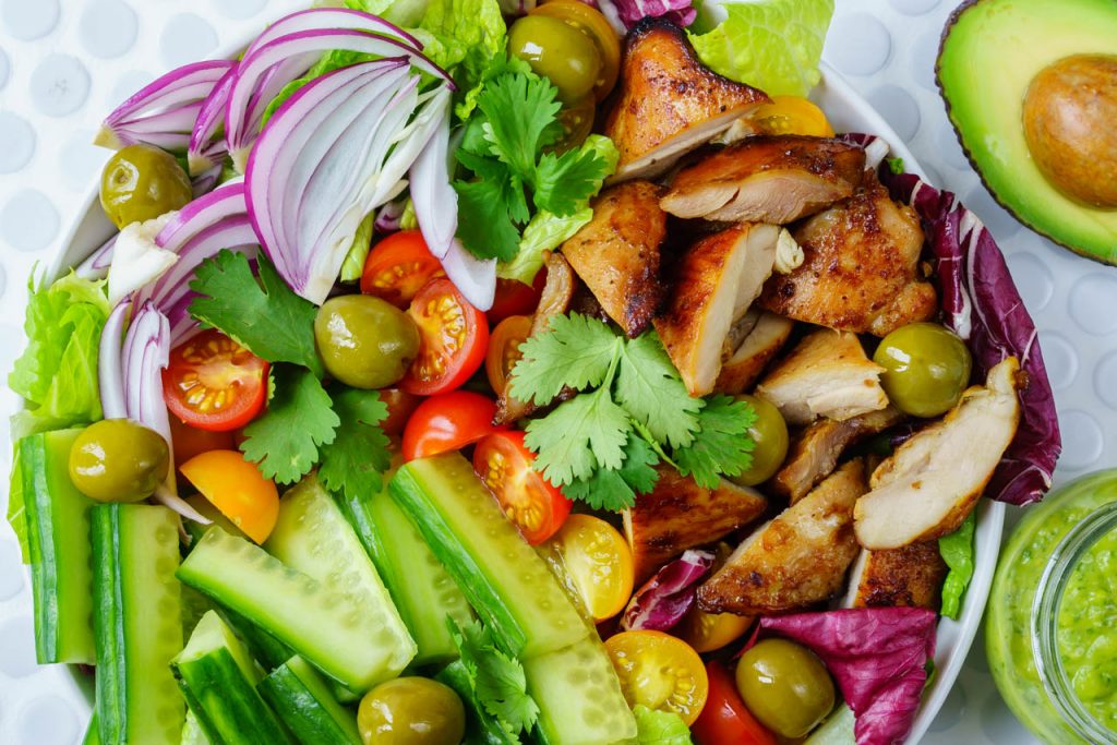 CleanFoodCrush Chicken + Crisp Cucumber Salad w: Creamy Avocado Dressing