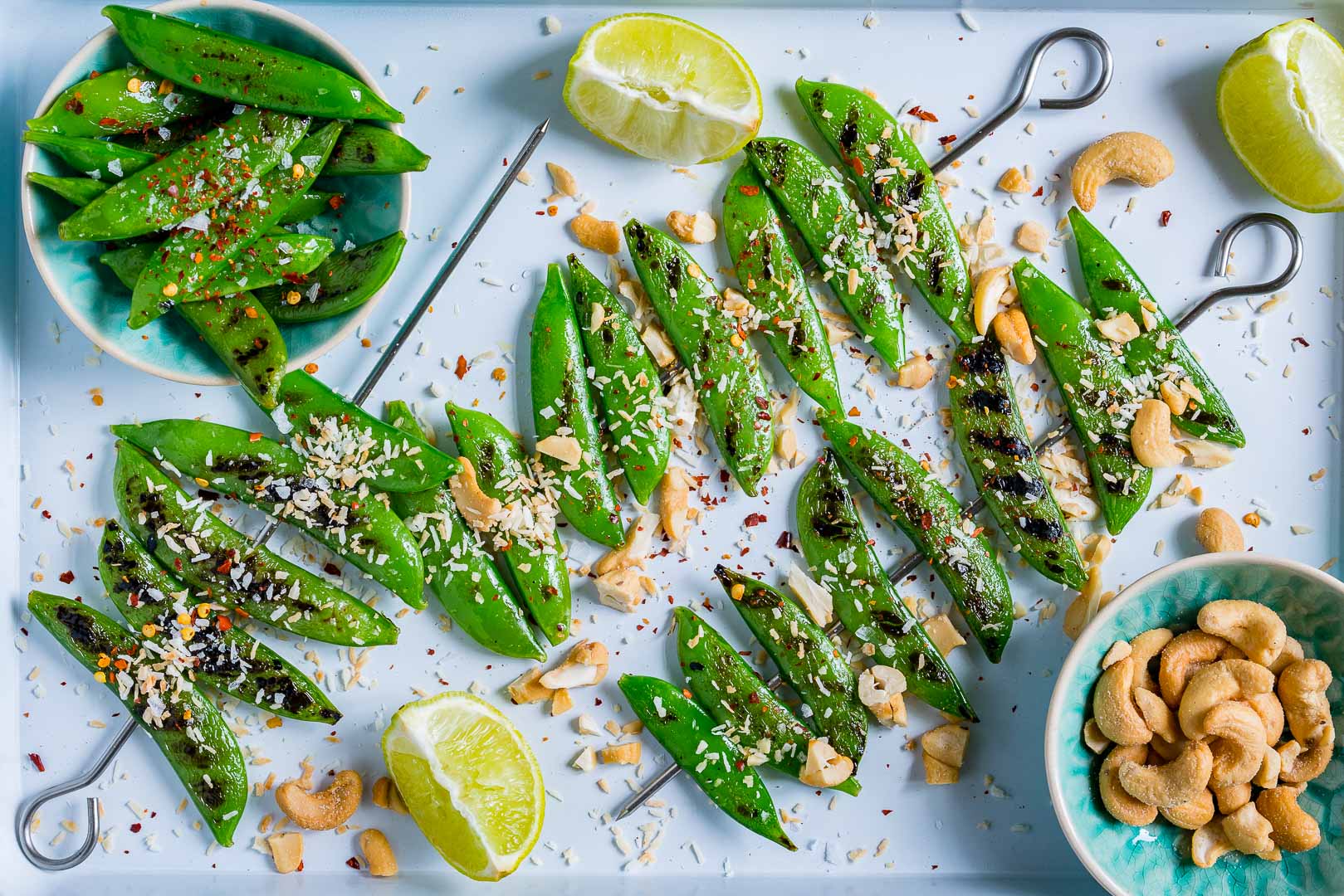 Eat Clean Grilled Peas with Toasted Coconut + Cashews