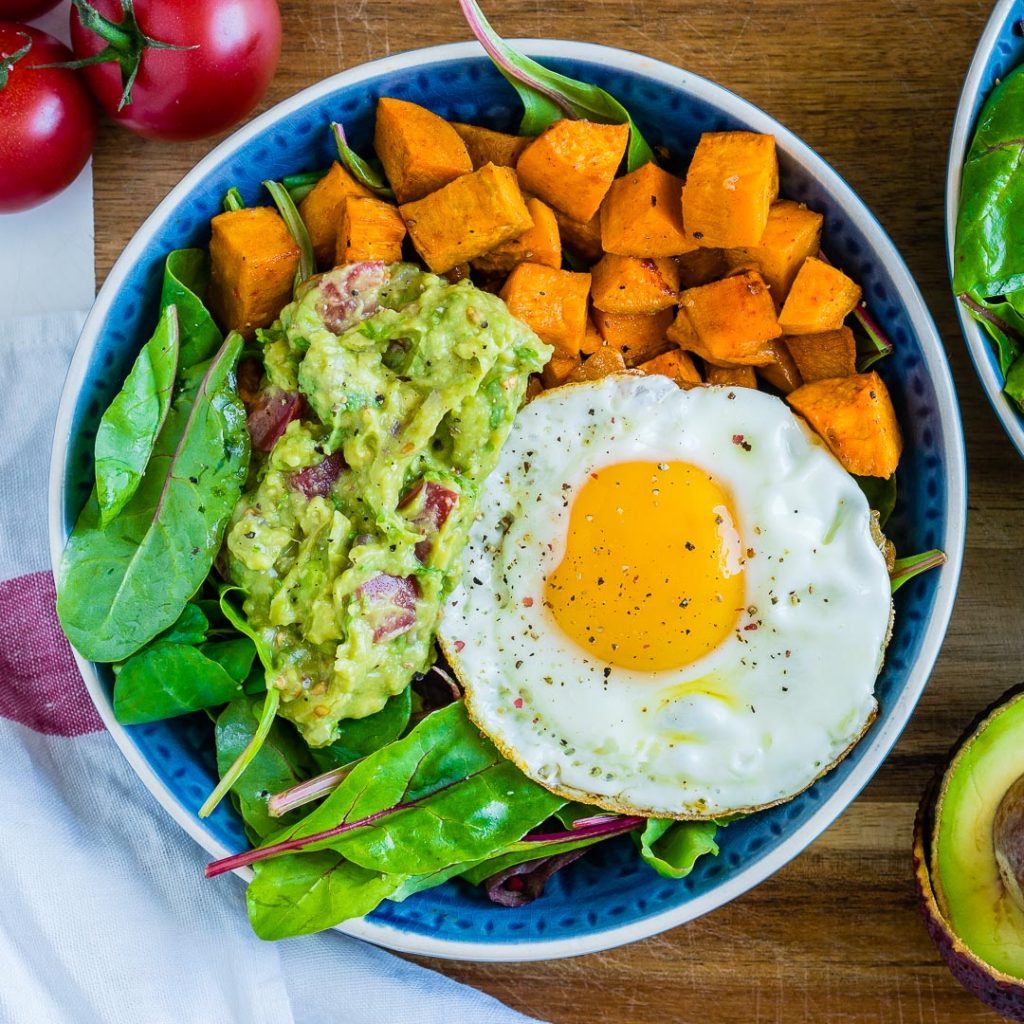 Healthy Guacamole Egg Sweet Potato Breakfast Bowls