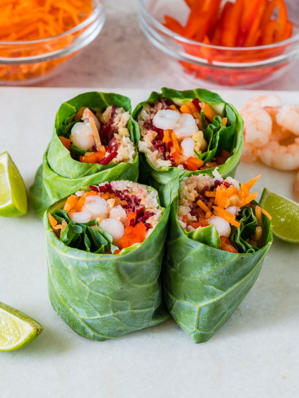 Healthy Shrimp Roll-Ups + Peanut Sauce