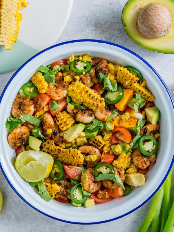 Honey-Lime Shrimp + Grilled Corn Salad CleanFoodcrush