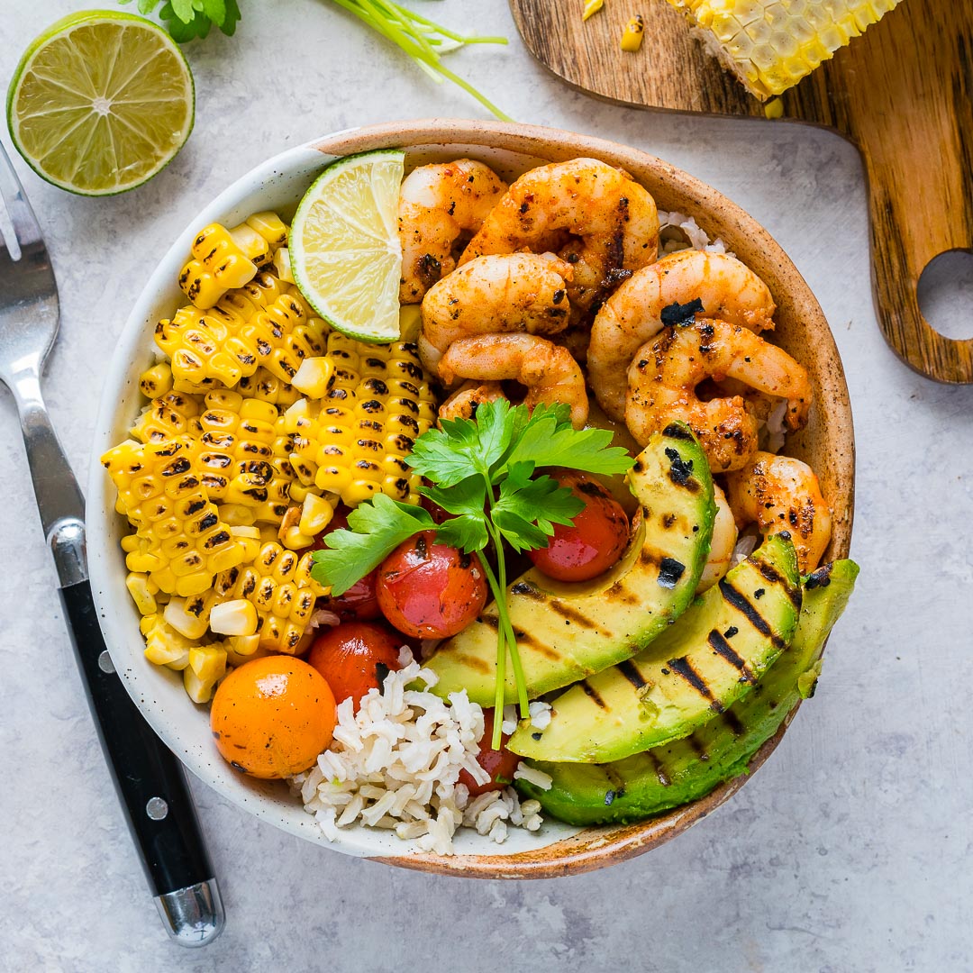 Clean Eating Meal Prep: Grilled Shrimp Bowls + Cilantro-Lime Rice!