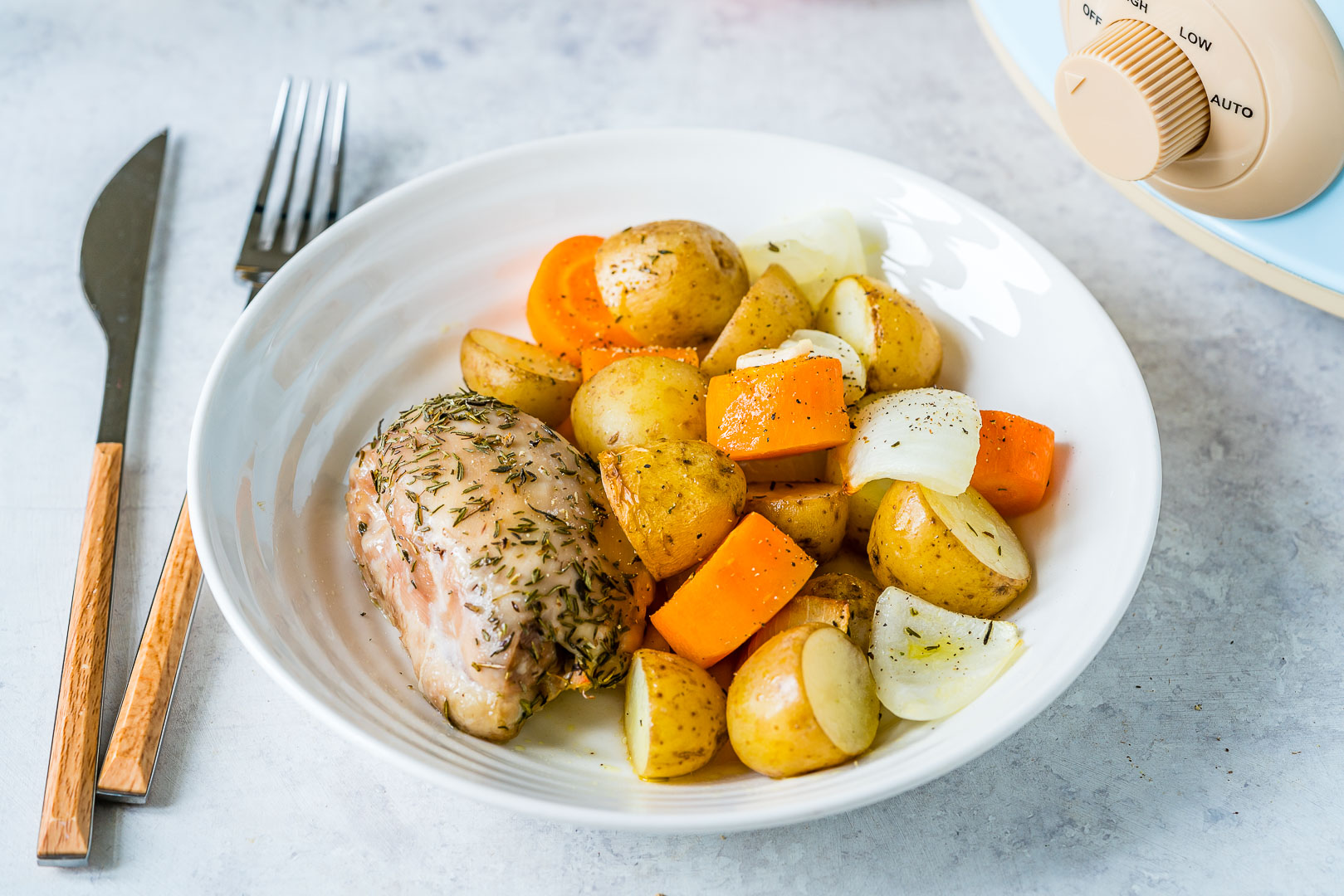Slow Cooker Garlic Chicken + Root Veggies for Easy Clean Eating Clean