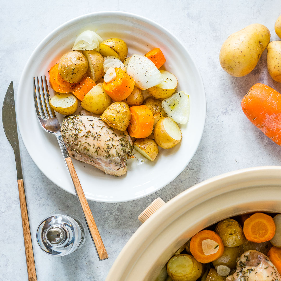 Slow Cooker Garlic Chicken + Root Veggies for Easy Clean Eating Clean
