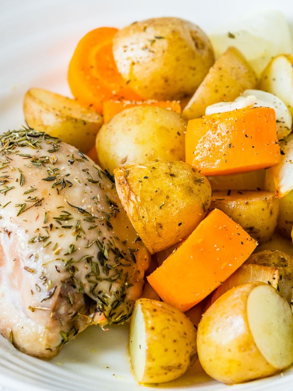 Slow Cooker Garlic Chicken + Root Veggies Clean Recipe