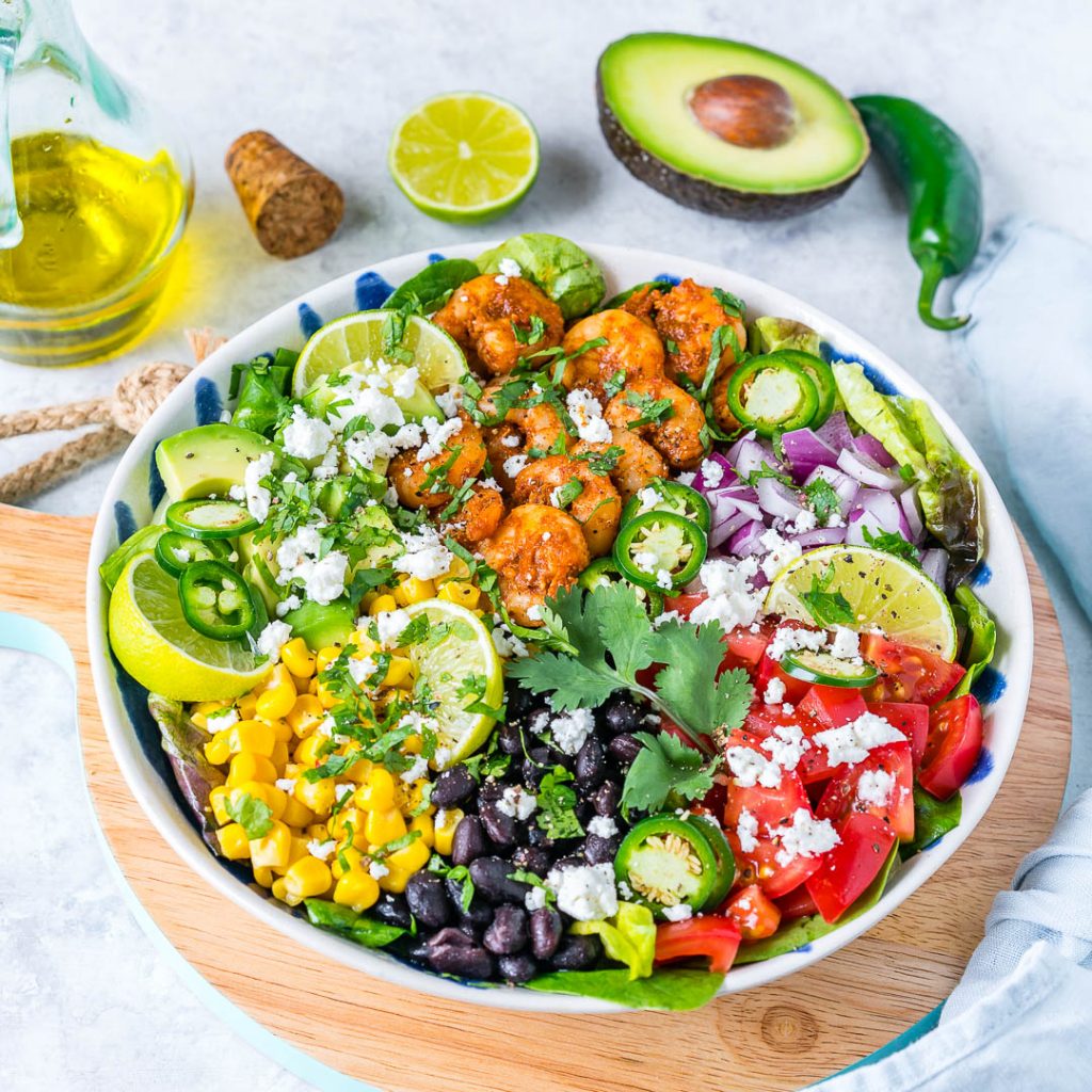 Clean Avocado Lime Shrimp Taco Salad