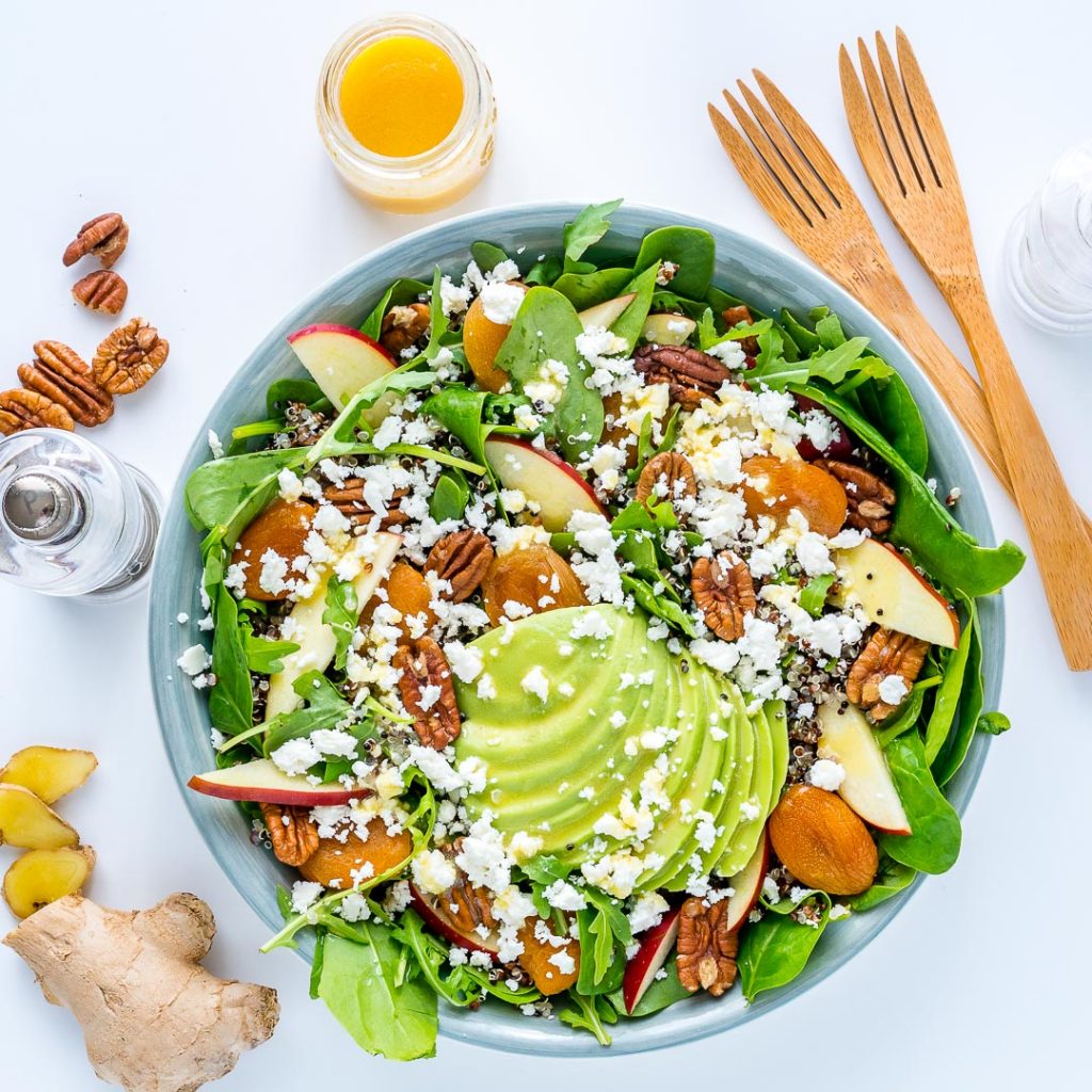 Eat Clean Autumn Salad Bowl Honey Ginger Dressing