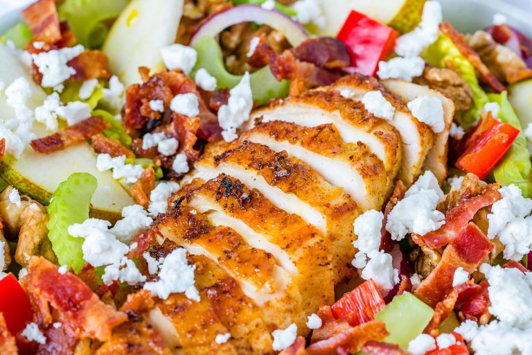 Healthy Autumn Pear + Goat Cheese Chicken Salad for Eating Clean Clean Food Crush