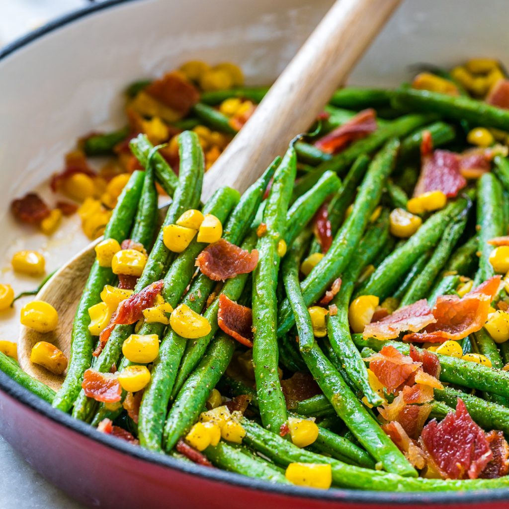 Bacon corn and green beans skillet side dish