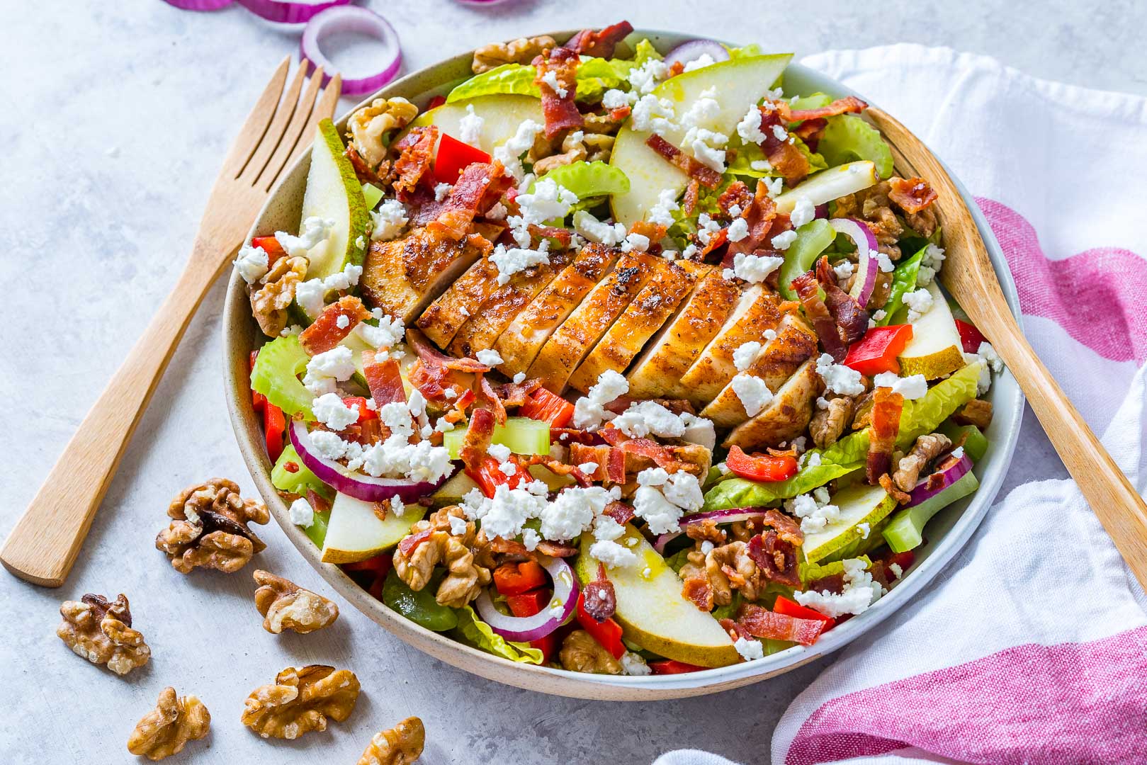 Clean Eating Autumn Pear + Goat Cheese Chicken Salad