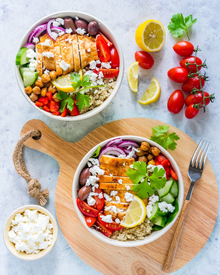 Mediterranean Chicken Power Bowls with Garlic Roasted Chickpeas (Food