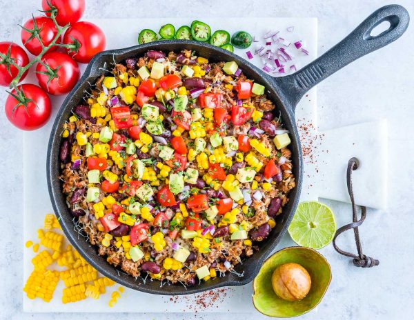 One-Pan Tex-Mex Hearty Turkey + Rice Skillet for the Whole Fam! | Clean ...