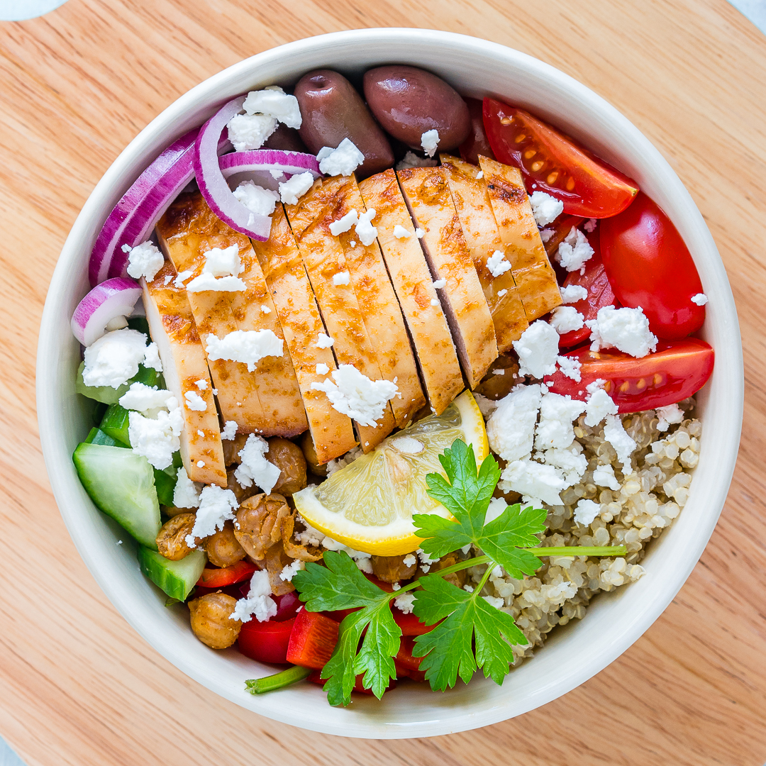 Mediterranean Chicken Power Bowls with Garlic Roasted Chickpeas (Food ...