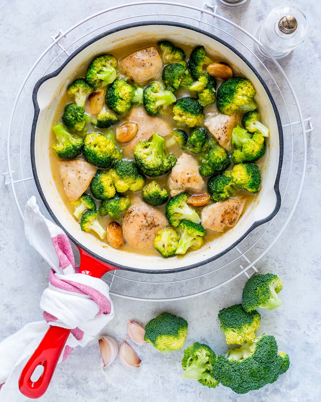 Clean Recipe One-Pan Creamy Garlic Chicken + Broccoli