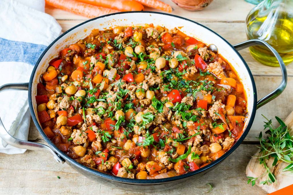 Eat Clean Savory Turkey + Chickpea Skillet