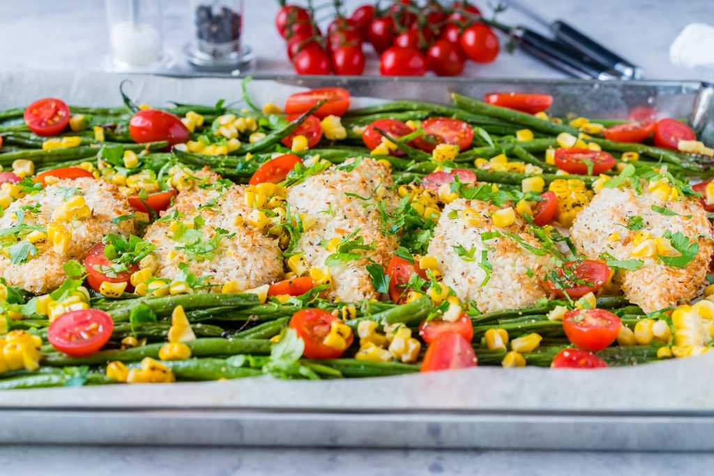 Clean Eating One Pan Crispy Chicken Garlic Veggies