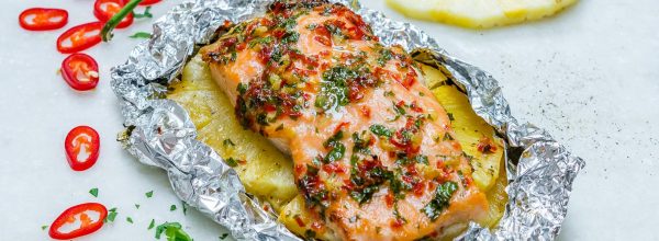 Easy Garlic Butter Salmon + Pineapple Packets Clean Eating Recipes