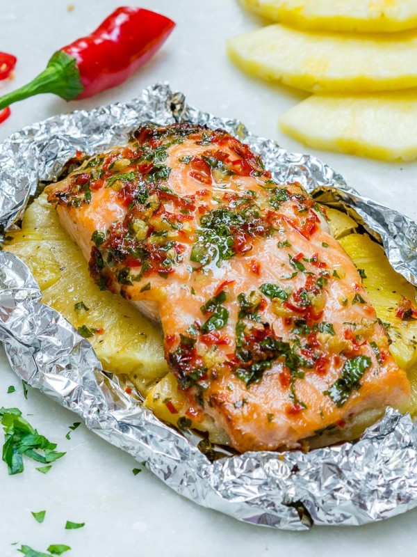 Easy Garlic Butter Salmon + Pineapple Packets Clean Eating Recipes