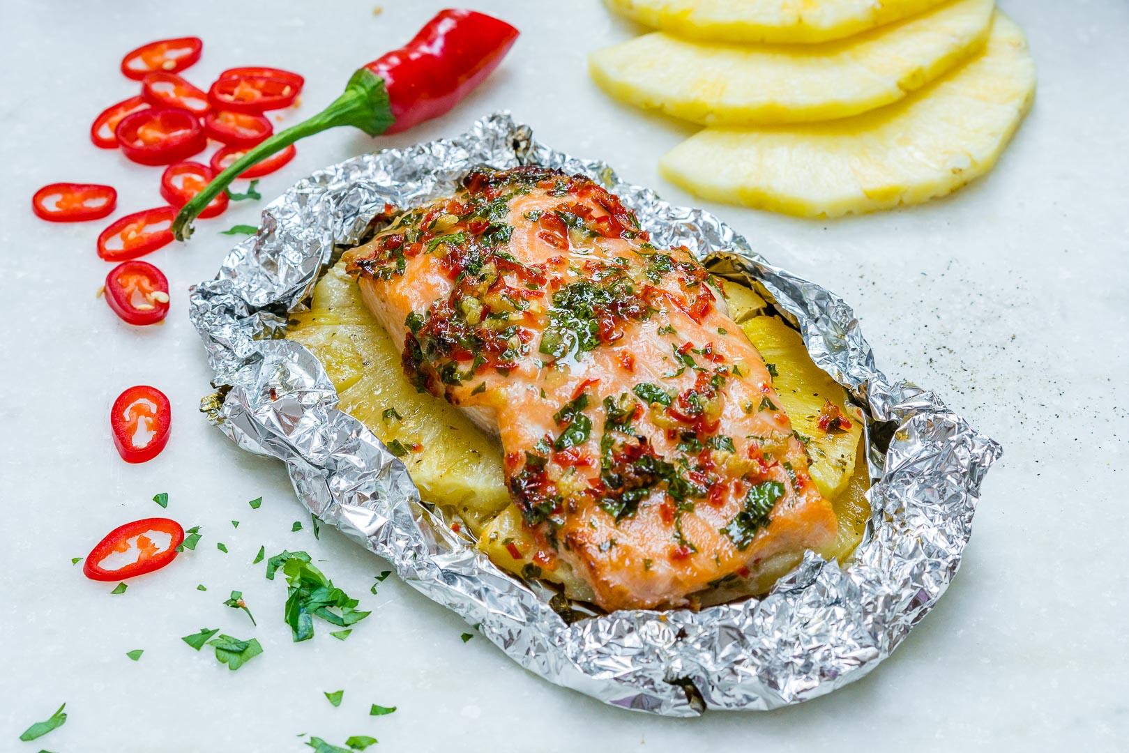 Easy Garlic Butter Salmon + Pineapple Packets Clean Eating Recipes